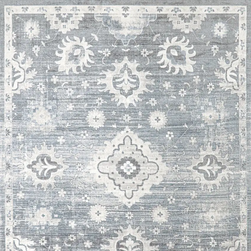 Blue Floral Distressed Area Rug Photo 9