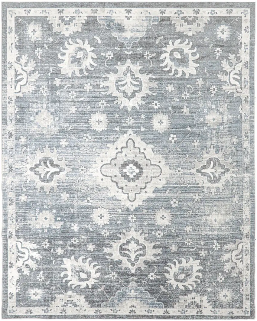 Blue Floral Distressed Area Rug Photo 7