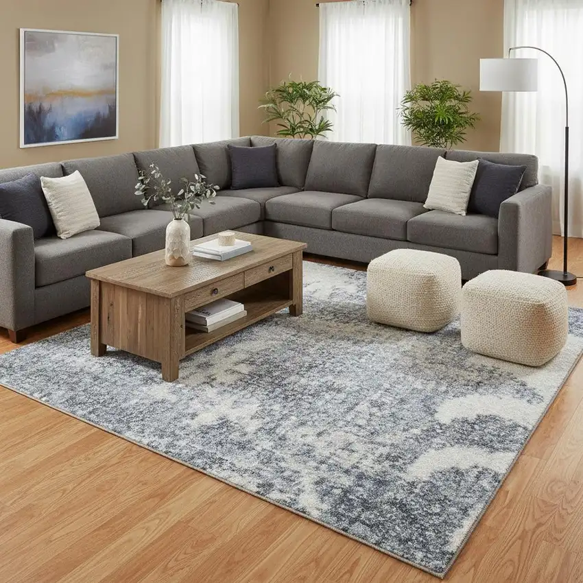 Blue Floral Distressed Area Rug Photo 1