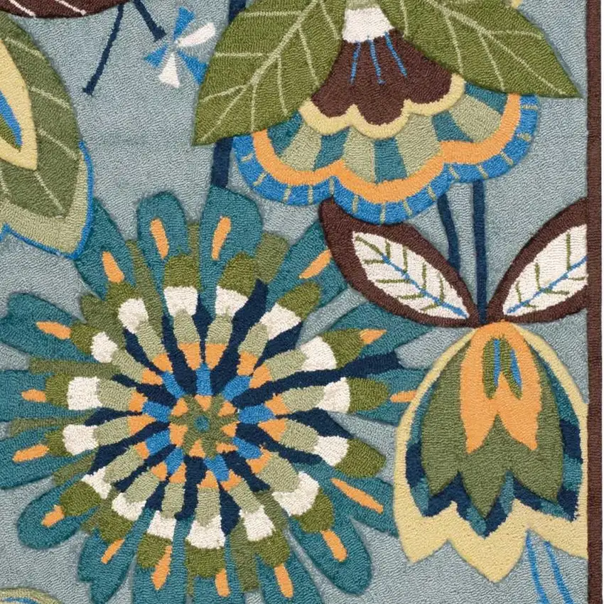 Blue Floral Hand Carved Handmade Area Rug Photo 7