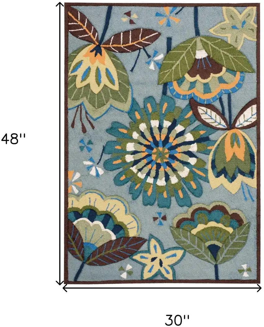 Blue Floral Hand Carved Handmade Area Rug Photo 3