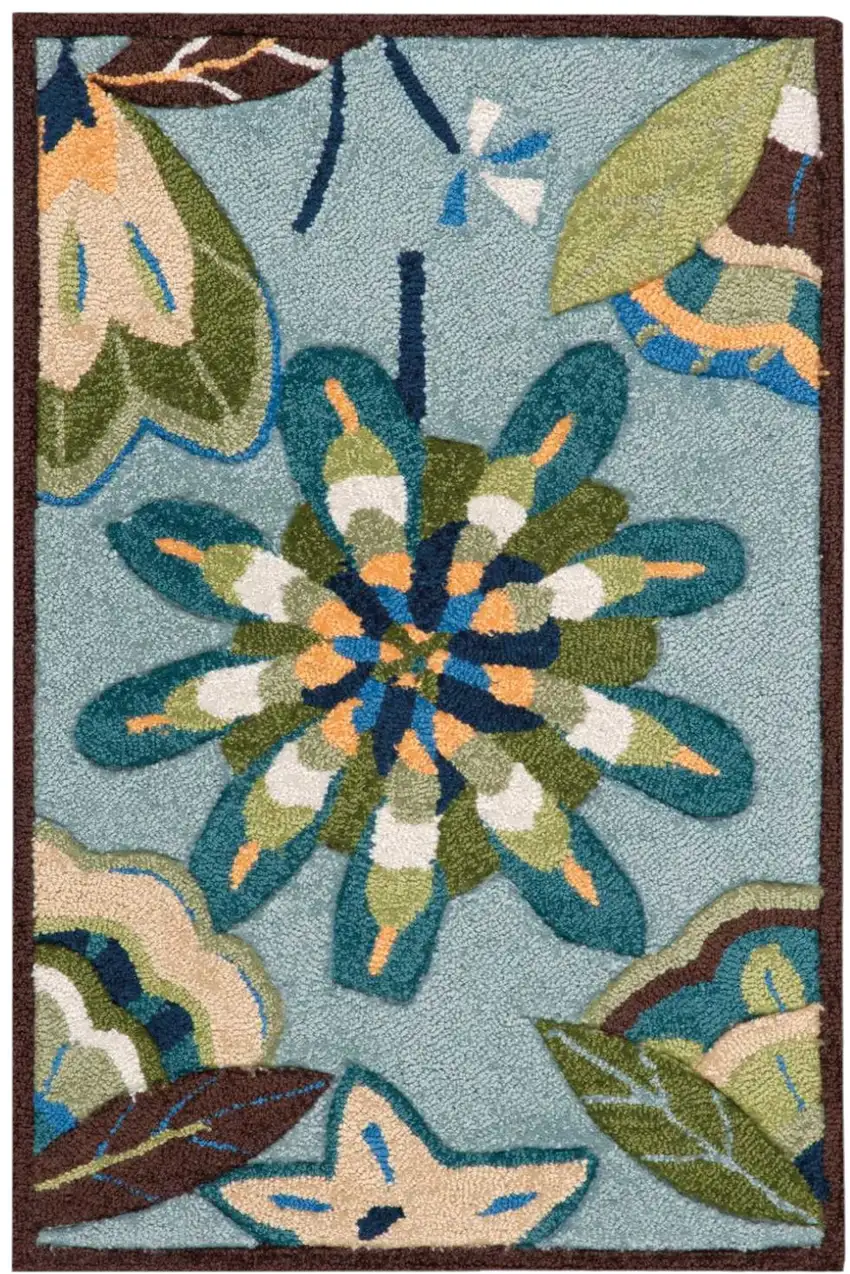 Blue Floral Hand Carved Handmade Area Rug Photo 2