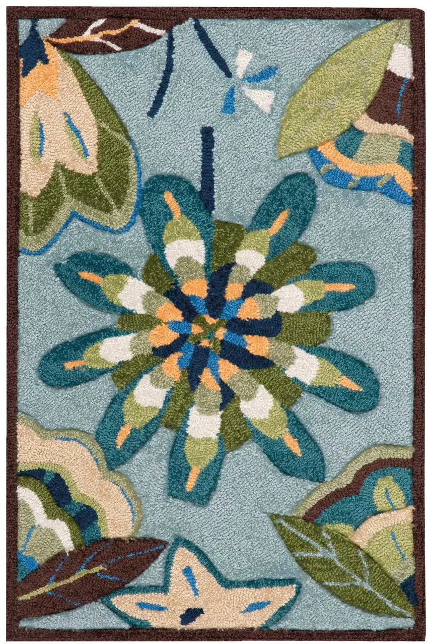 Blue Floral Hand Carved Handmade Area Rug Photo 2