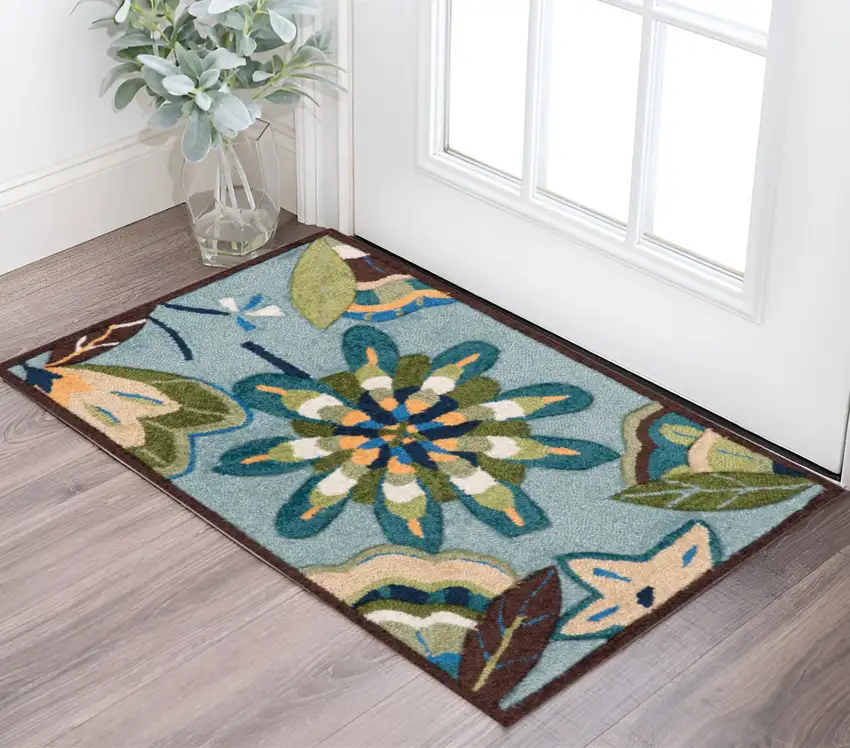 Blue Floral Hand Carved Handmade Area Rug Photo 1