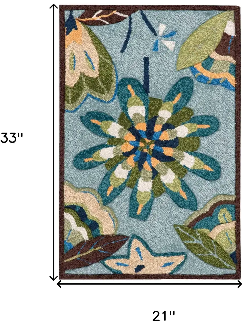 Blue Floral Hand Carved Handmade Area Rug Photo 3