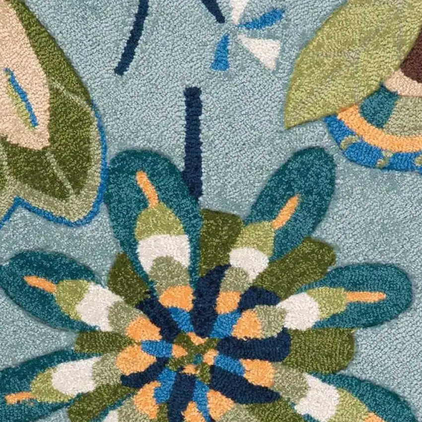 Blue Floral Hand Carved Handmade Area Rug Photo 2