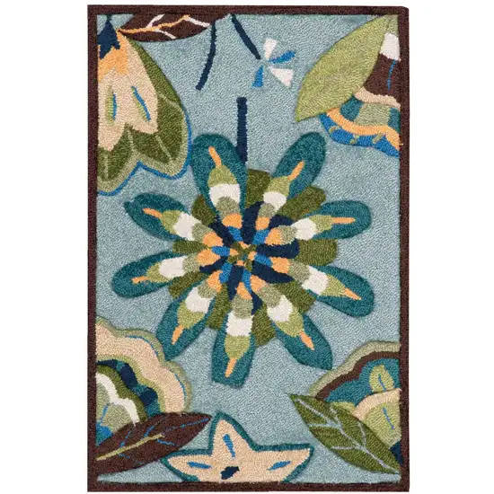 Blue Floral Hand Carved Handmade Area Rug Photo 5