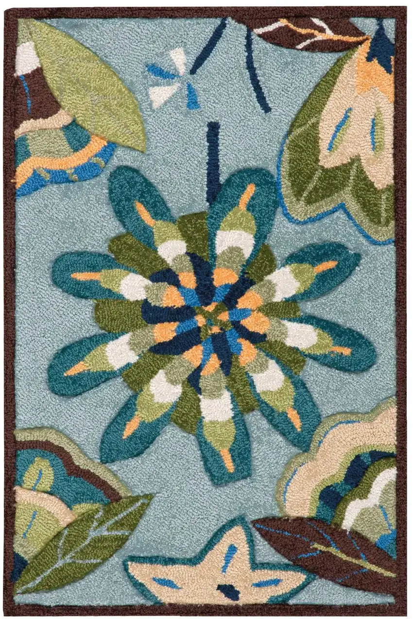 Blue Floral Hand Carved Handmade Area Rug Photo 4