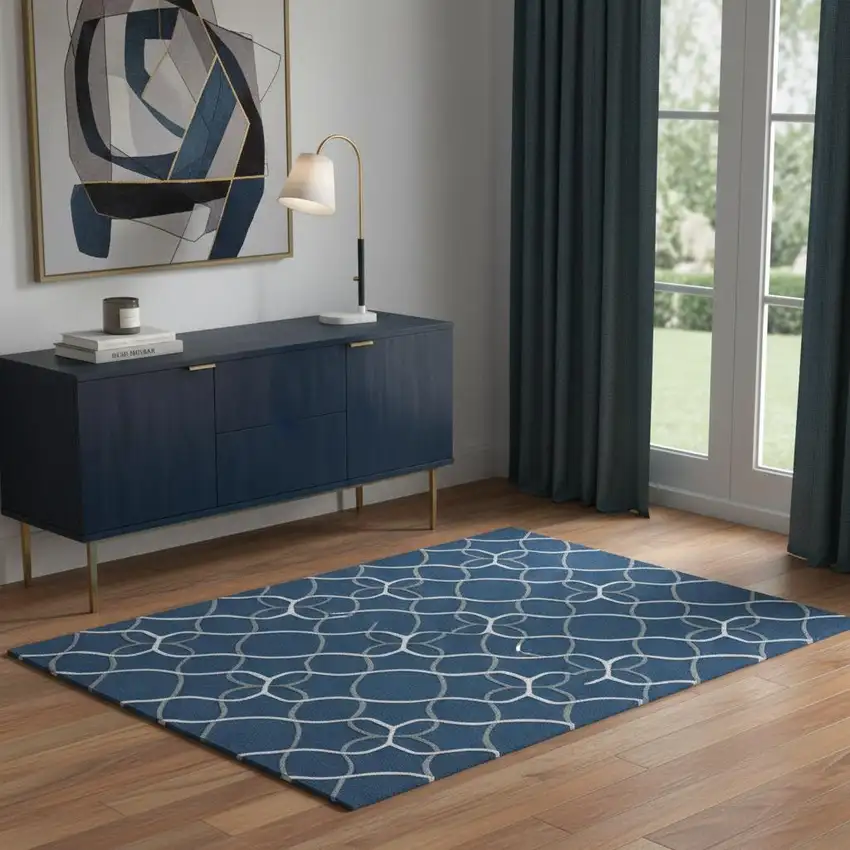 Blue Floral Handmade Area Rug Photo 1