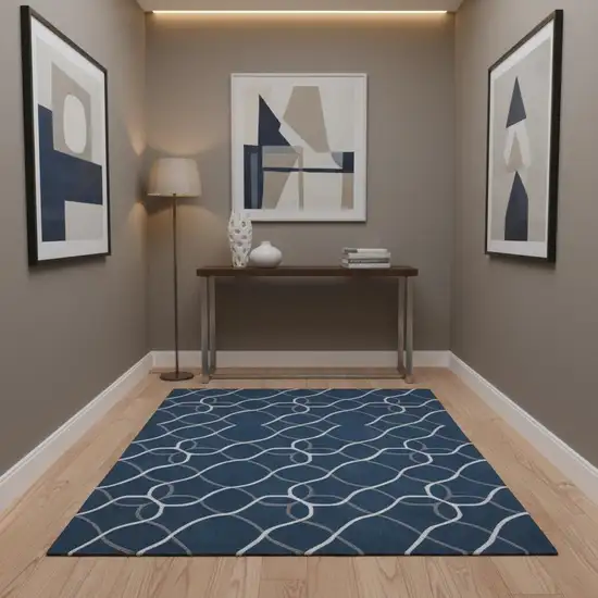 Blue Floral Handmade Area Rug Photo 1