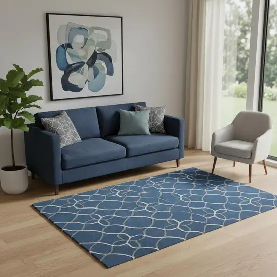 Blue Floral Handmade Area Rug Photo 1