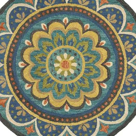 6' Blue Round Wool Geometric Hand Tufted Area Rug Photo 3