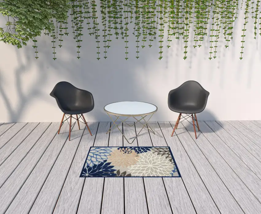 Blue Floral Non Skid Indoor Outdoor Area Rug Photo 2