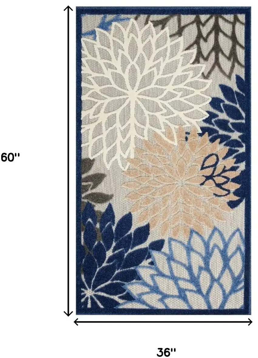Blue Floral Non Skid Indoor Outdoor Area Rug Photo 5