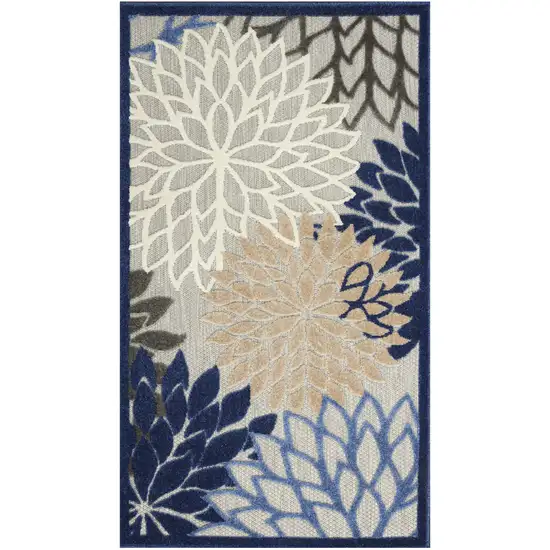 Blue Floral Non Skid Indoor Outdoor Area Rug Photo 1