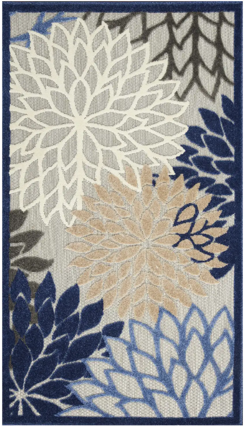 Blue Floral Non Skid Indoor Outdoor Area Rug Photo 1