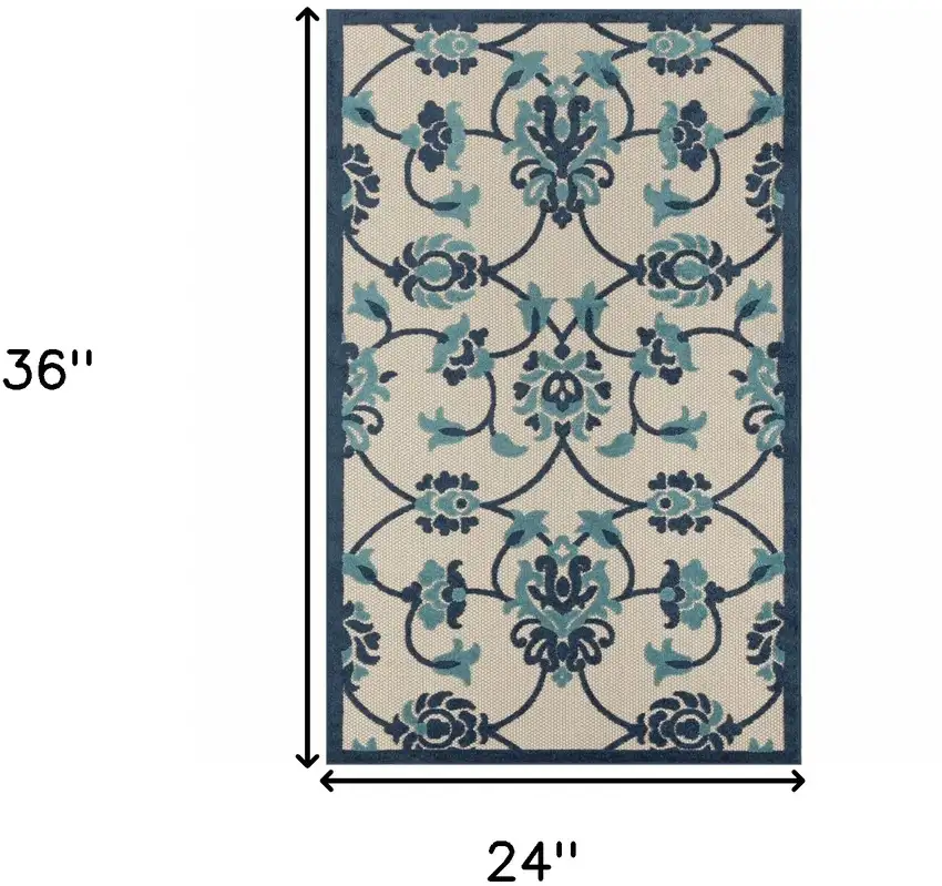 Blue Floral Non Skid Indoor Outdoor Area Rug Photo 9