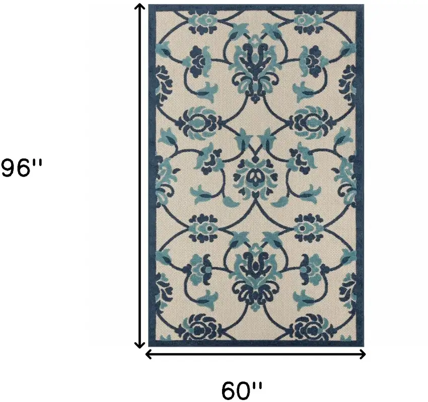 Blue Floral Non Skid Indoor Outdoor Area Rug Photo 2