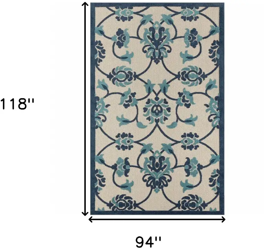 Blue Floral Non Skid Indoor Outdoor Area Rug Photo 2