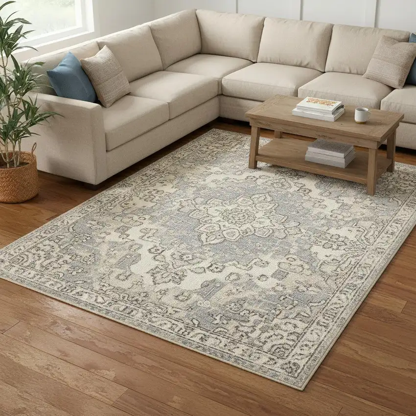 Blue Floral Power Loom Area Rug Photo 1