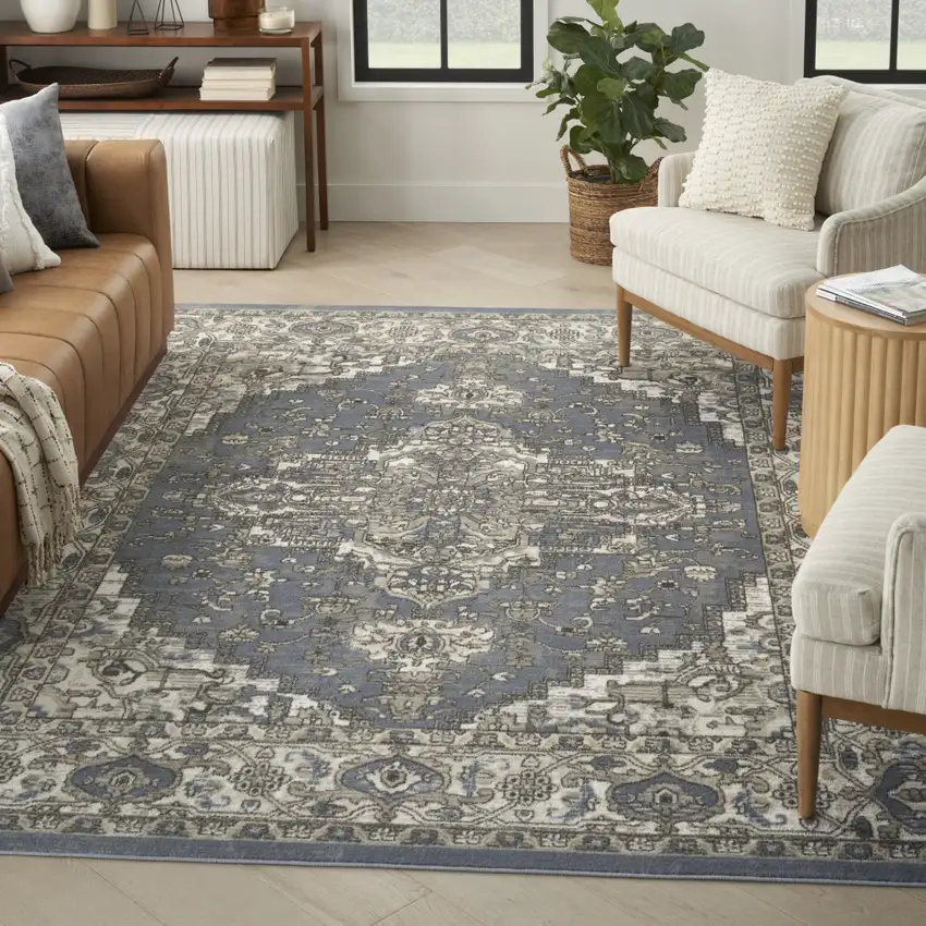 Blue Floral Power Loom Area Rug Photo 5