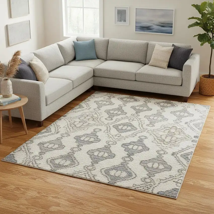 Blue Floral Power Loom Area Rug Photo 1