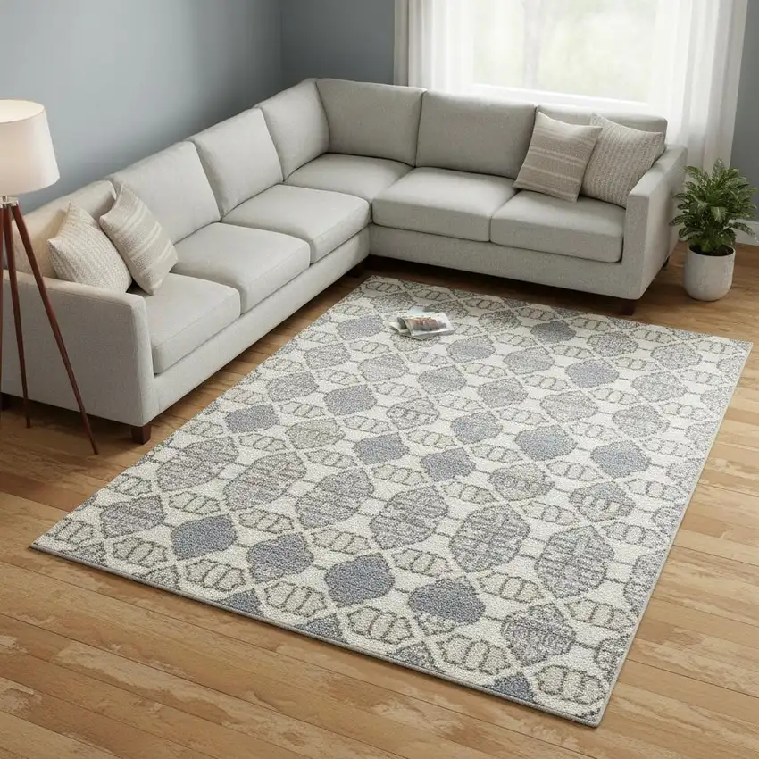 Blue Floral Power Loom Area Rug Photo 1