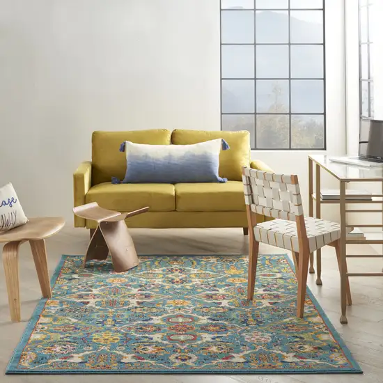 Blue Floral Power Loom Area Rug Photo 5