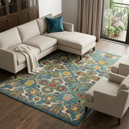 Blue Floral Power Loom Area Rug Photo 1