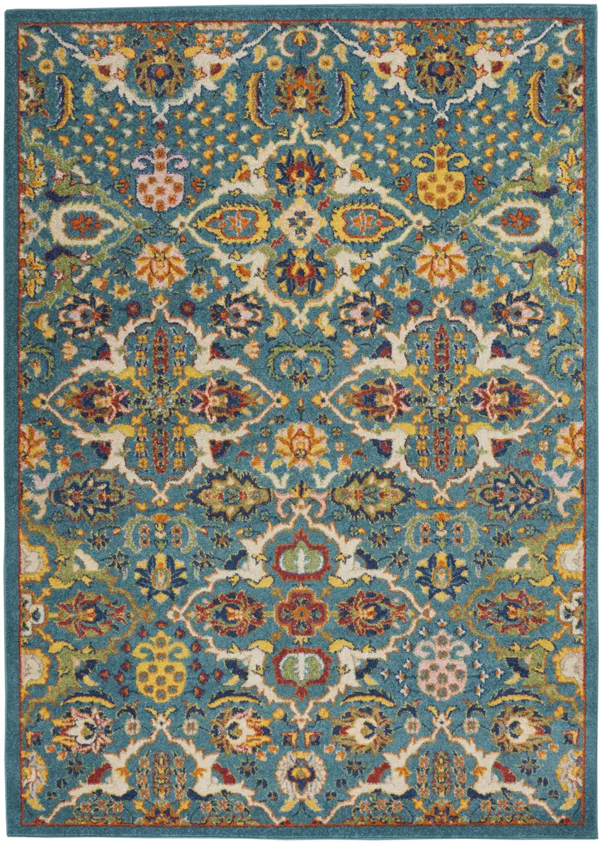 Blue Floral Power Loom Area Rug Photo 2