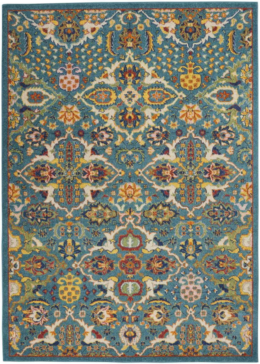 Blue Floral Power Loom Area Rug Photo 1
