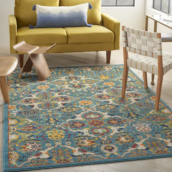 Blue Floral Power Loom Area Rug Photo 3