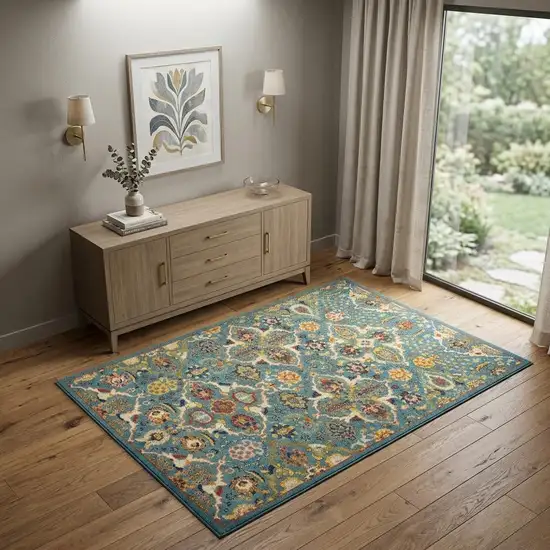 Blue Floral Power Loom Area Rug Photo 1