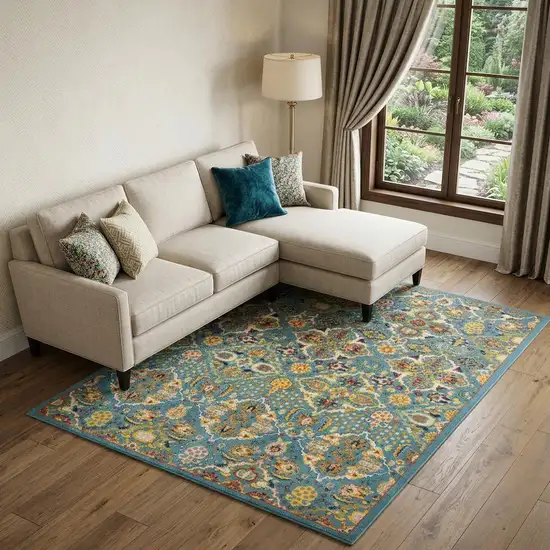 Blue Floral Power Loom Area Rug Photo 1