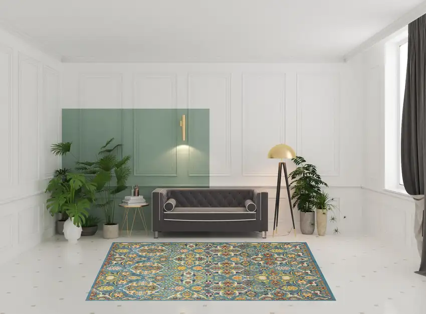 Blue Floral Power Loom Area Rug Photo 2