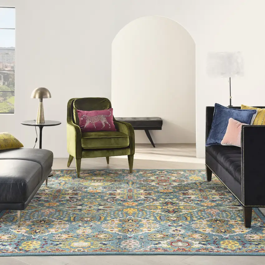 Blue Floral Power Loom Area Rug Photo 5