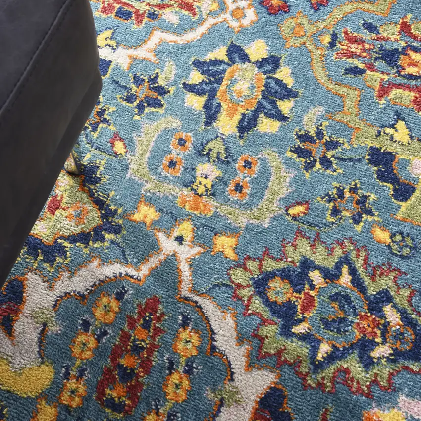 Blue Floral Power Loom Area Rug Photo 9