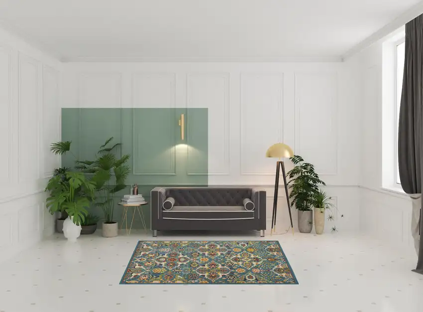 Blue Floral Power Loom Area Rug Photo 5