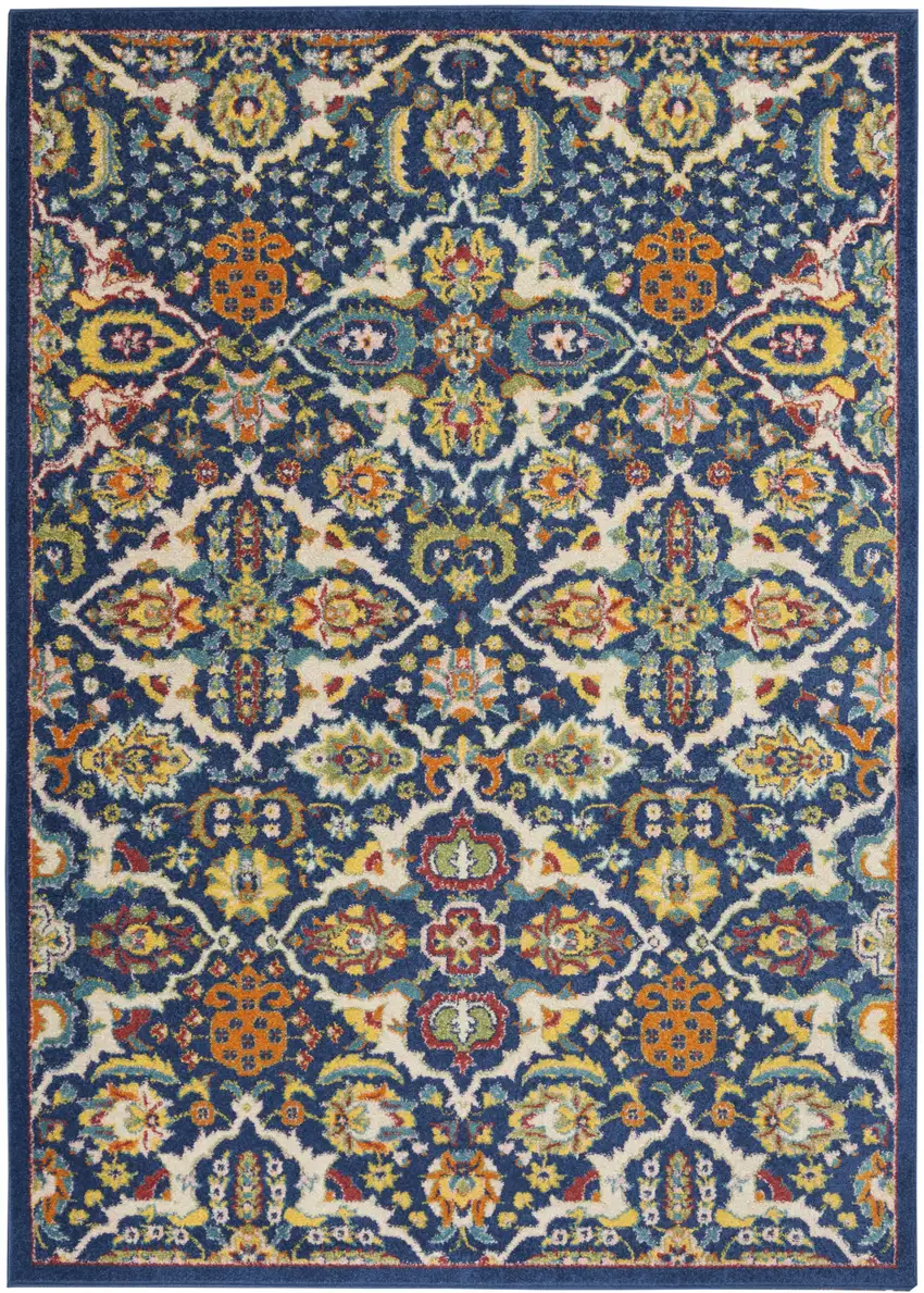 Blue Floral Power Loom Area Rug Photo 1