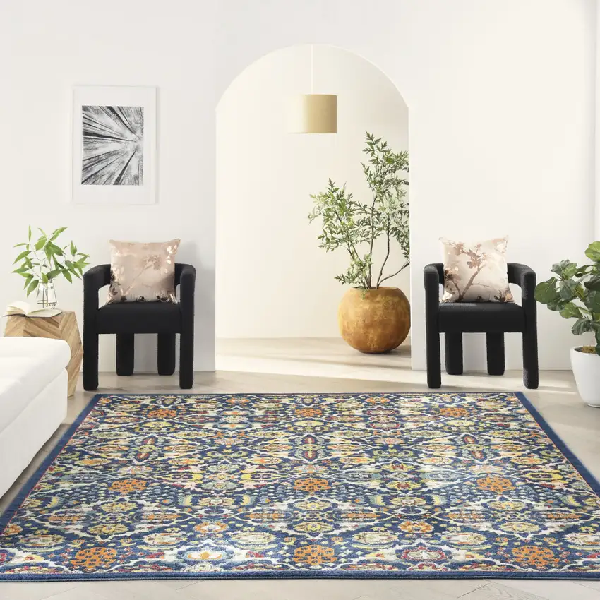 Blue Floral Power Loom Area Rug Photo 6