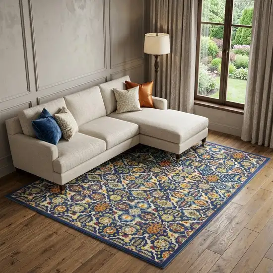 Blue Floral Power Loom Area Rug Photo 1
