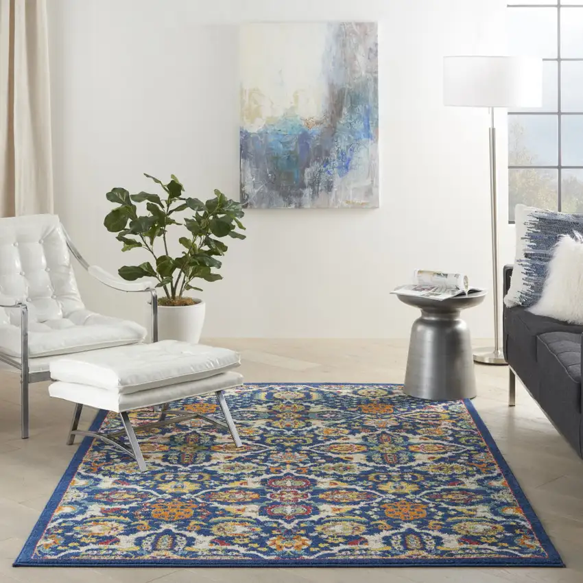 Blue Floral Power Loom Area Rug Photo 7