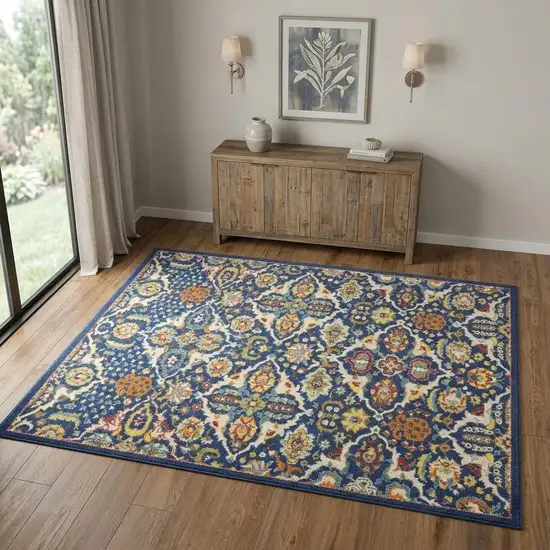 Blue Floral Power Loom Area Rug Photo 1