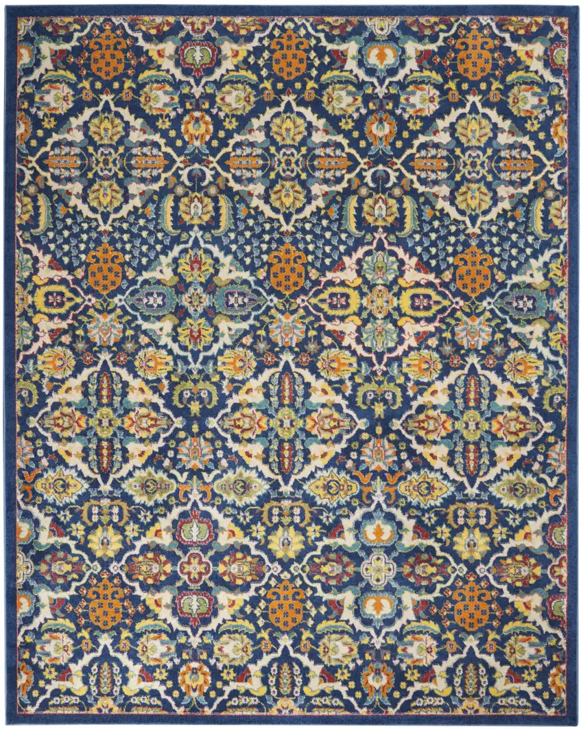 Blue Floral Power Loom Area Rug Photo 1