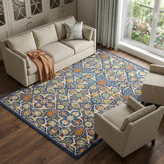 Blue Floral Power Loom Area Rug Photo 1