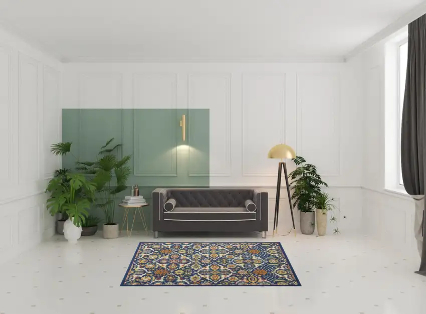 Blue Floral Power Loom Area Rug Photo 2