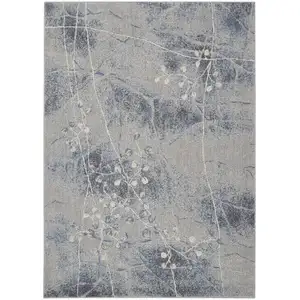Photo of Blue Floral Power Loom Area Rug