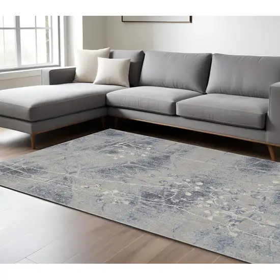 Blue Floral Power Loom Non Skid Area Rug Photo 1