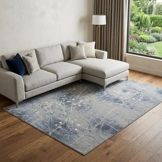 Blue Floral Power Loom Non Skid Area Rug Photo 1
