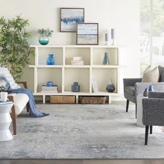 Blue Floral Power Loom Non Skid Area Rug Photo 5